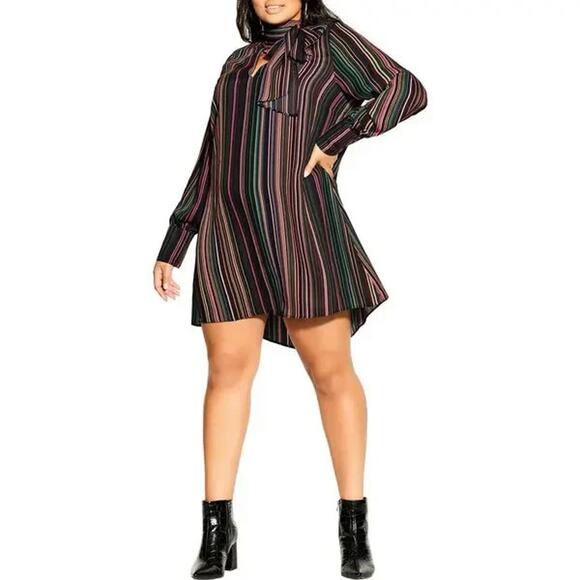 City Chic Dresses & Skirts - NWT City Chic Illusion LS Stripe Shift Mini Dress / Tunic Top Tie Plus Size 18